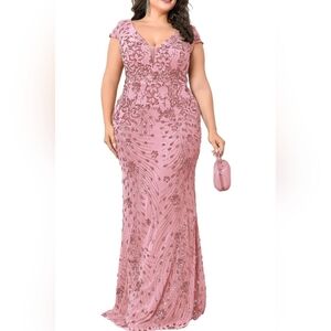 Chic Pink Embellished Prom Dress